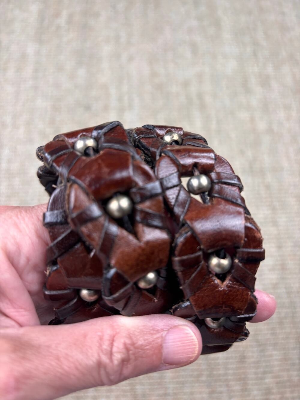 🤎 Donna Katz Woven Leather Belt | M | Brown Silver Studs